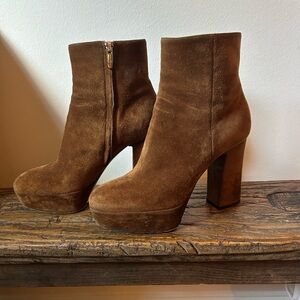 Gianvitto Rossi dark camel brown suede platform boots size 37